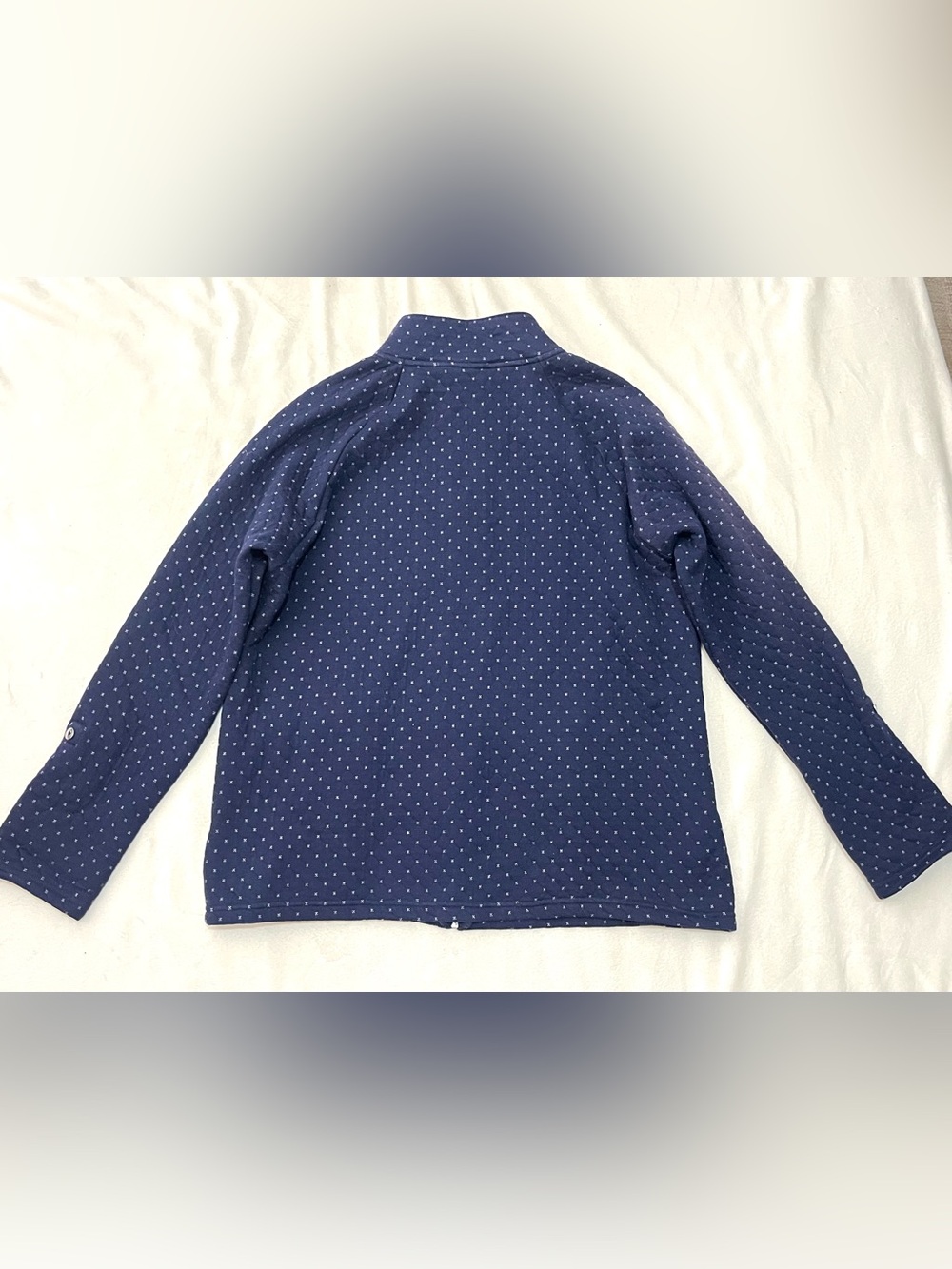 Croft & Barrow Navy Blue Quilted Dot Pattern Zip-Up Adjustable Sleeve Jacket - Picture 15 of 16